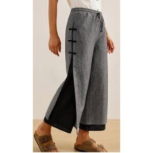 Lintico Handmade 100% Linen Lagenlook Layered Capri Pant – Grey / Black – Small